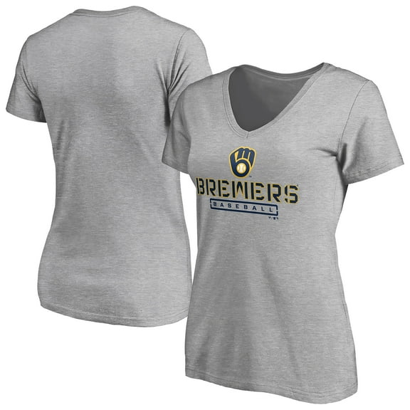 Women's Gray Milwaukee Brewers Evanston Stencil V-Neck T-Shirt