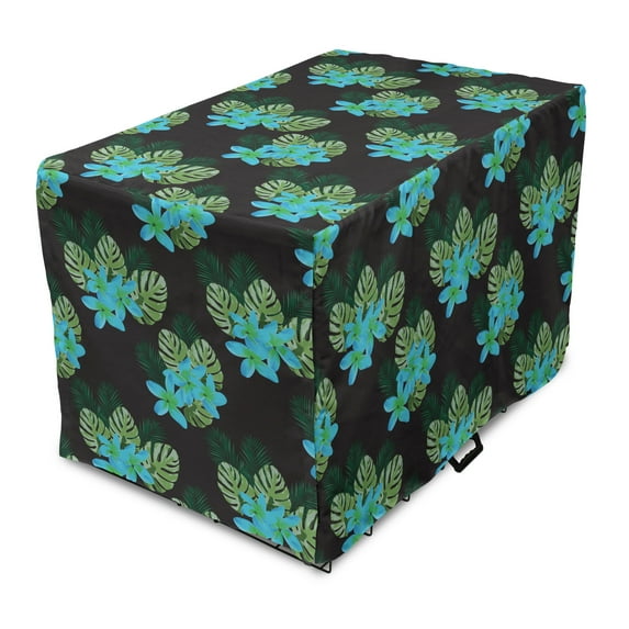 Tropical Dog Crate Cover, Plumeria Palm and Monstera Leaves, Easy to Use Pet Kennel Cover Small Dogs Puppies Kittens, 7 Sizes, Charcoal Grey Multicolor, by Ambesonne