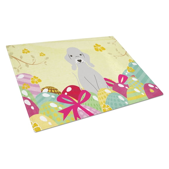 Carolines Treasures BB6090LCB Easter Eggs Bedlington Terrier Blue Glass Cutting Board Large, 12H x 16W, multicolor