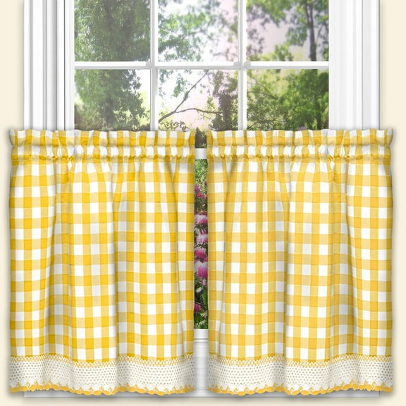 Achim Buffalo Check Kitchen Curtains, Set of 2 Tiers, 58 x 24, Yellow