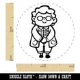 thumbnail image 2 of Old Elderly Lady Grandma Cardigan Sweater Glasses Self-Inking Rubber Stamp for Stamping Ink Stamper Crafting Planners - 1 Inch Medium - Sky Blue Ink, 2 of 7