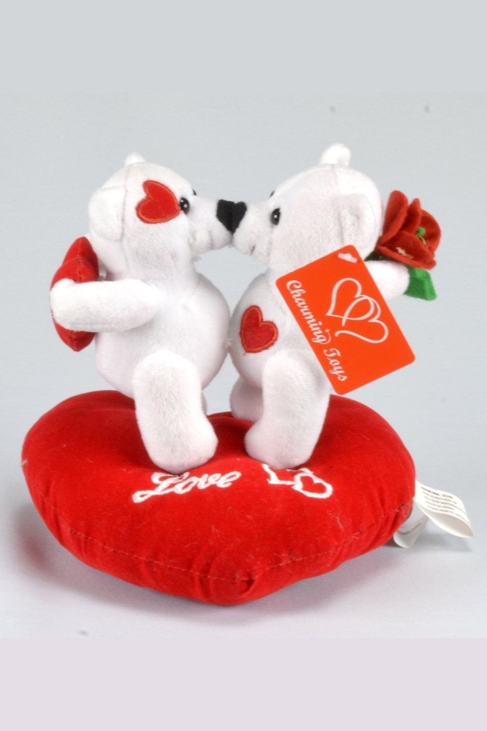 Bears Kissing on Heart Valentines Plush with Music 7 inch 