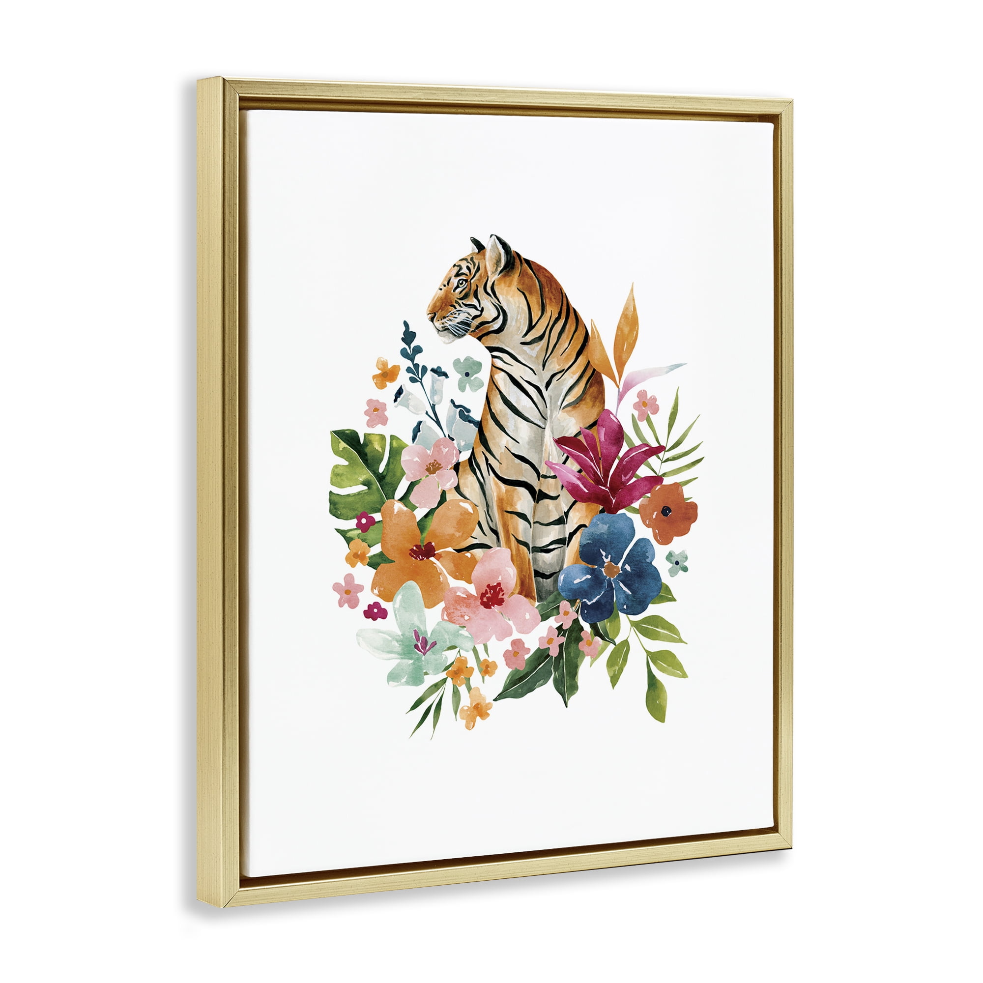 Stupell Industries Tropical Jungle Tiger Gold Framed Floater Canvas Wall Art, design by Bethany Sandoval