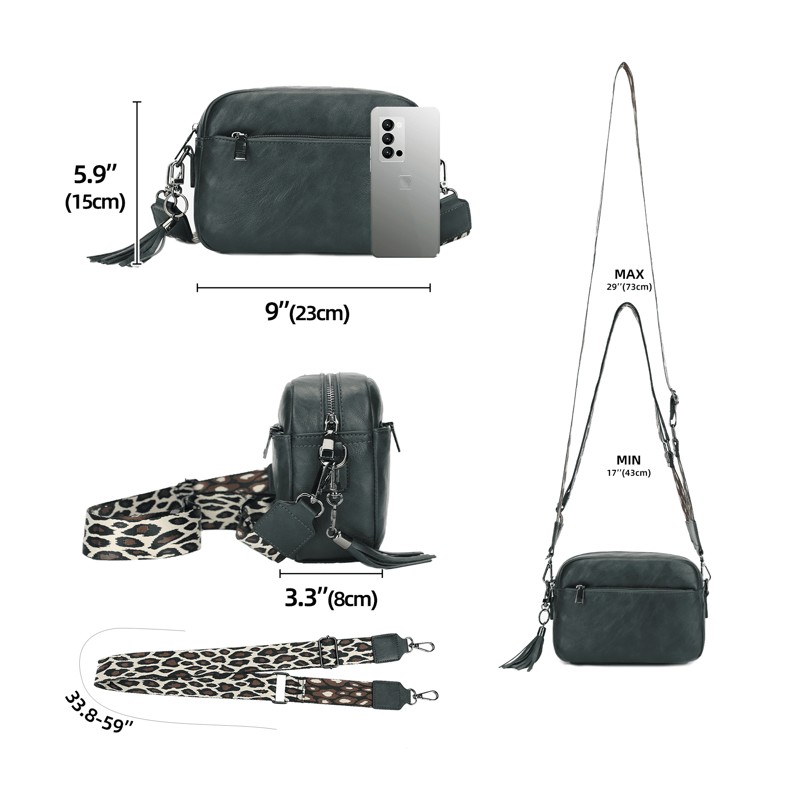 KL928 Leather Crossbody Bag for Women Ladies Wide Strap Shoulder Bag Small Purses and Handbags(Breen)