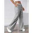 thumbnail image 4 of Women'S Striped Wide Leg Lounge Wear Pants Elastic Waist High Waisted Trousers with Pockets Grey L, 4 of 9