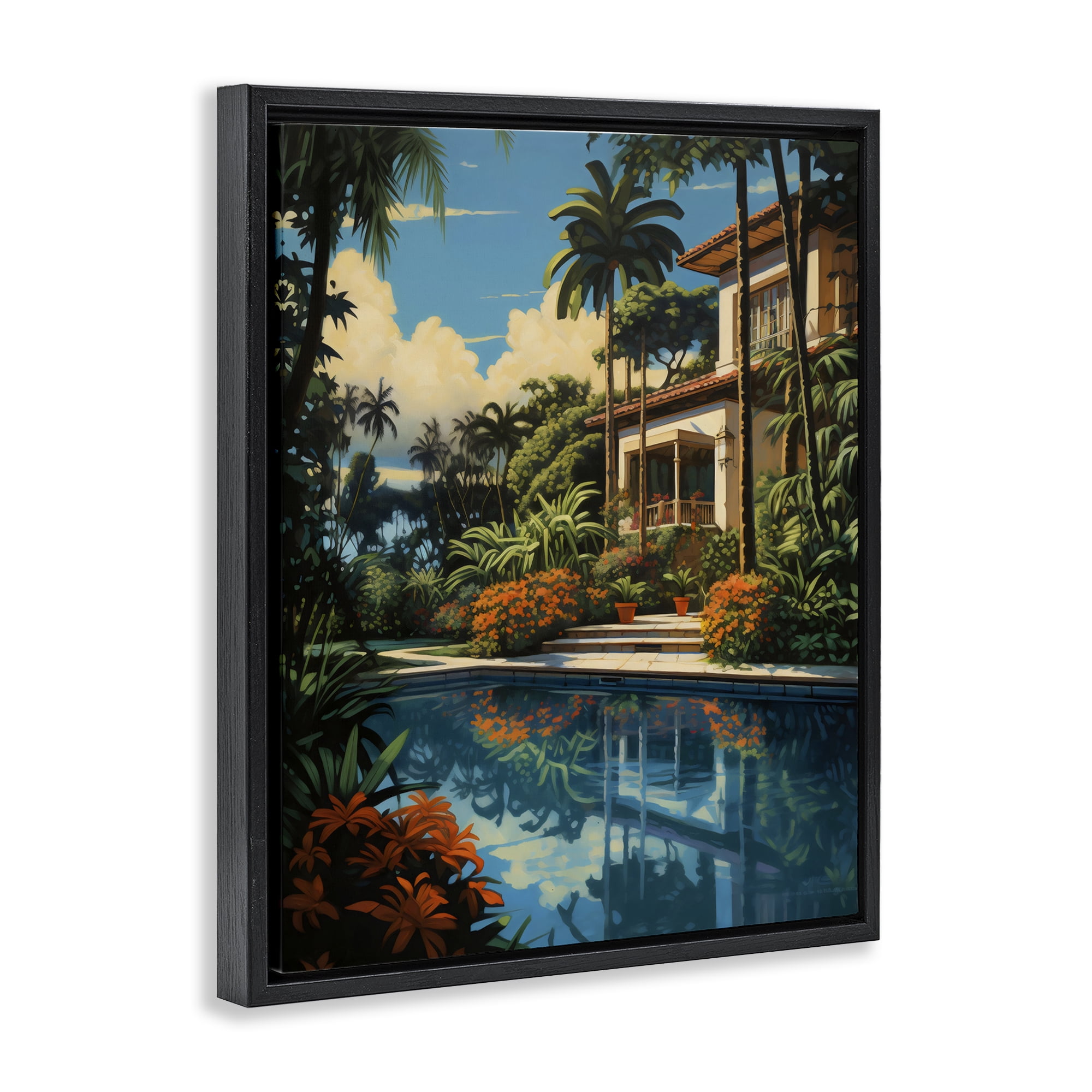 Stupell Industries Tropical Tranquility Villa Black Framed Floater Canvas Wall Art, design by Creative Studio
