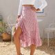 thumbnail image 5 of Falda cruzada con lazo para mujer, estampado floral, ribete con volantes, diseño dividido, longitud media, dobladillo fluido, falda de verano con forro, 5 of 6