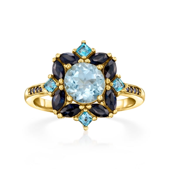 Ross-Simons 1.80 Carat Sky Blue Topaz, 2.40 ct. t.w. Sapphire and .80 ct. t.w. London Blue Topaz Ring in 18kt Gold Over Sterling, Women's, Adult