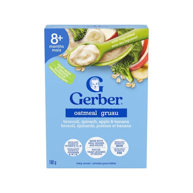 GERBER Oatmeal, Broccoli, Spinach, Apple & Banana Baby Cereal, 8+ Months