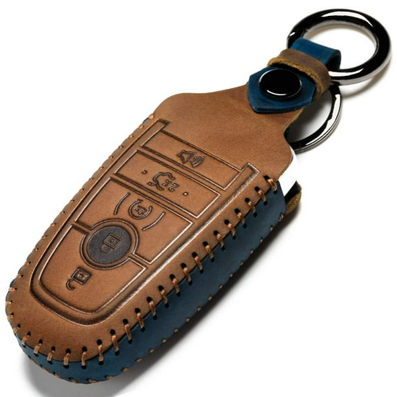 Leather Car Key Fob Cover Fit for Ford F-150 Mustang Remote Keyless Entry Car Smart Key Sleeve 5 Buttons