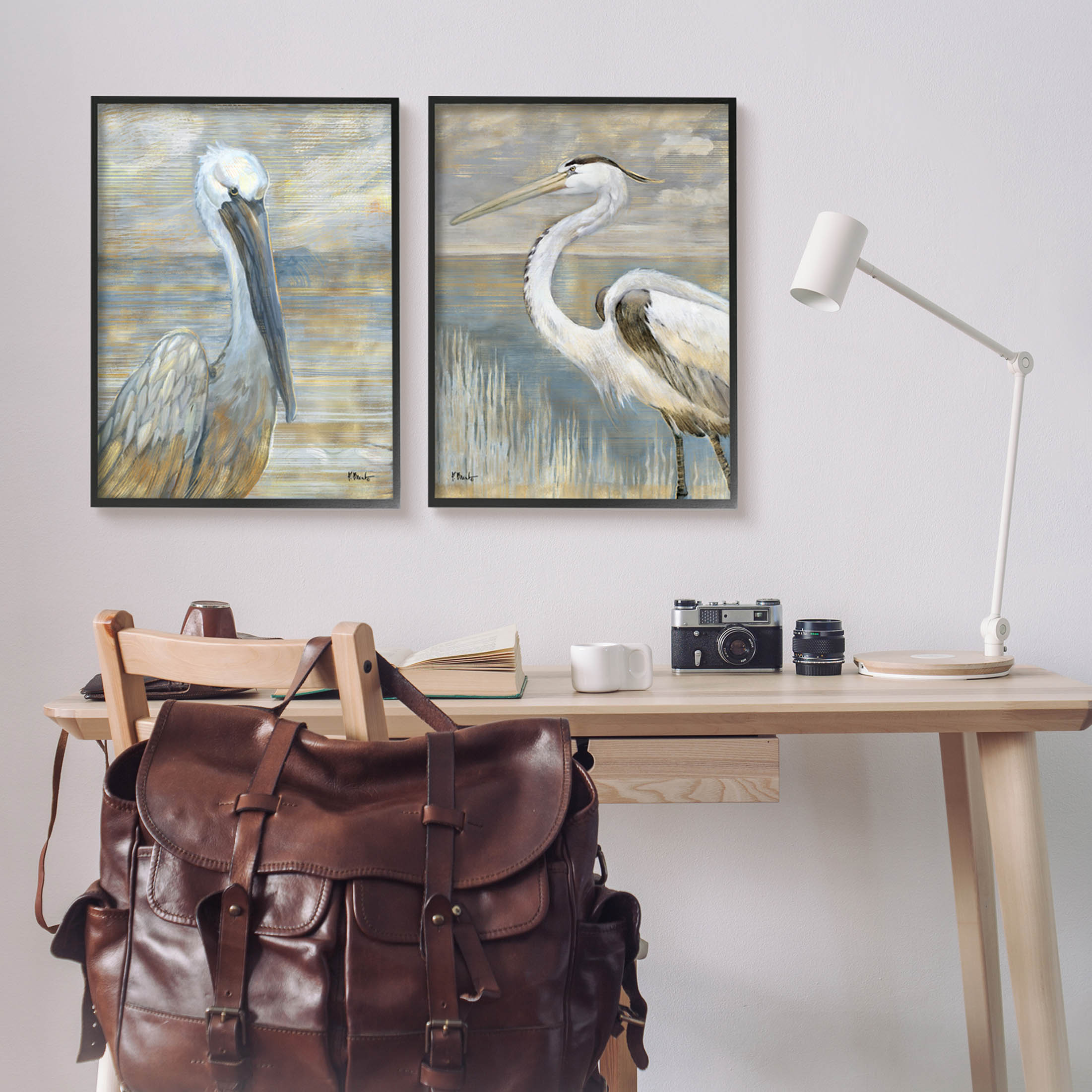 Stupell Industries Sea Birds Abstract Beach Painting Black Framed Art Print Wall Art, Set of 2, Design by Paul Brent