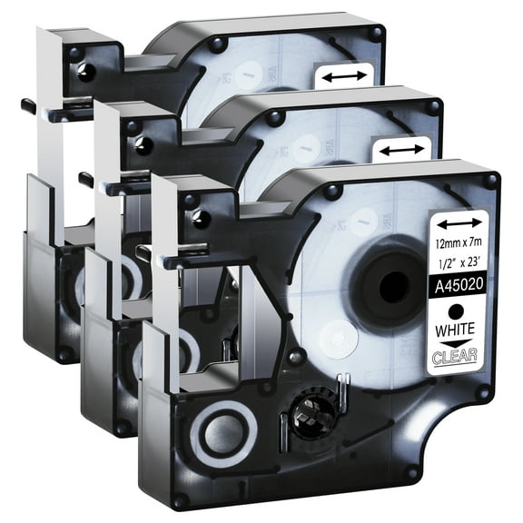 GREENCYCLE 3PK Compatible for DYMO D1 Label Tape 45020 12mm 7m White on Clear for LabelManager LabelPoint LabelWriter Label Maker