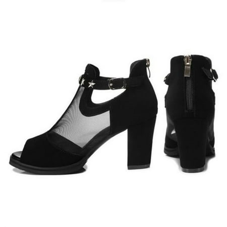 

Woman s Chunky Heel Shoes with Non-slipped Soft Stylish Rivets for Outdoor School Performances Black 35