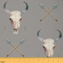 Homewish Boho Bull Skull Fabric by the Yard 2 Yard,Bohemain Theme Room Decor Fabric by the Yard,Brown Gray Fabric for Sewing For Adults,Super Cozy Room Decor