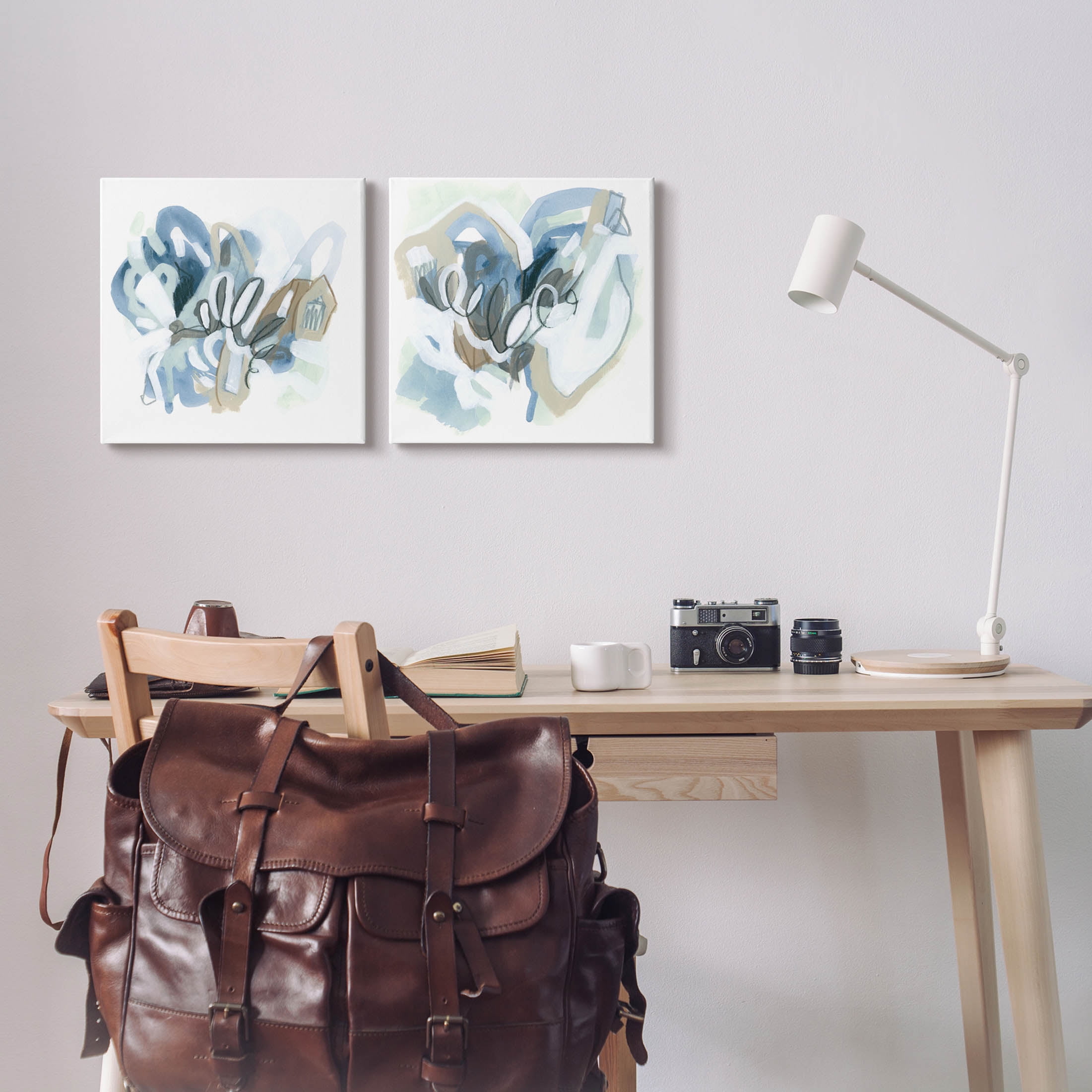 Stupell Industries Contemporary Blue Squiggle Composition Graphic Art Gallery Wrapped Canvas Print Wall Art, Set of 2, Design by June Erica Vess