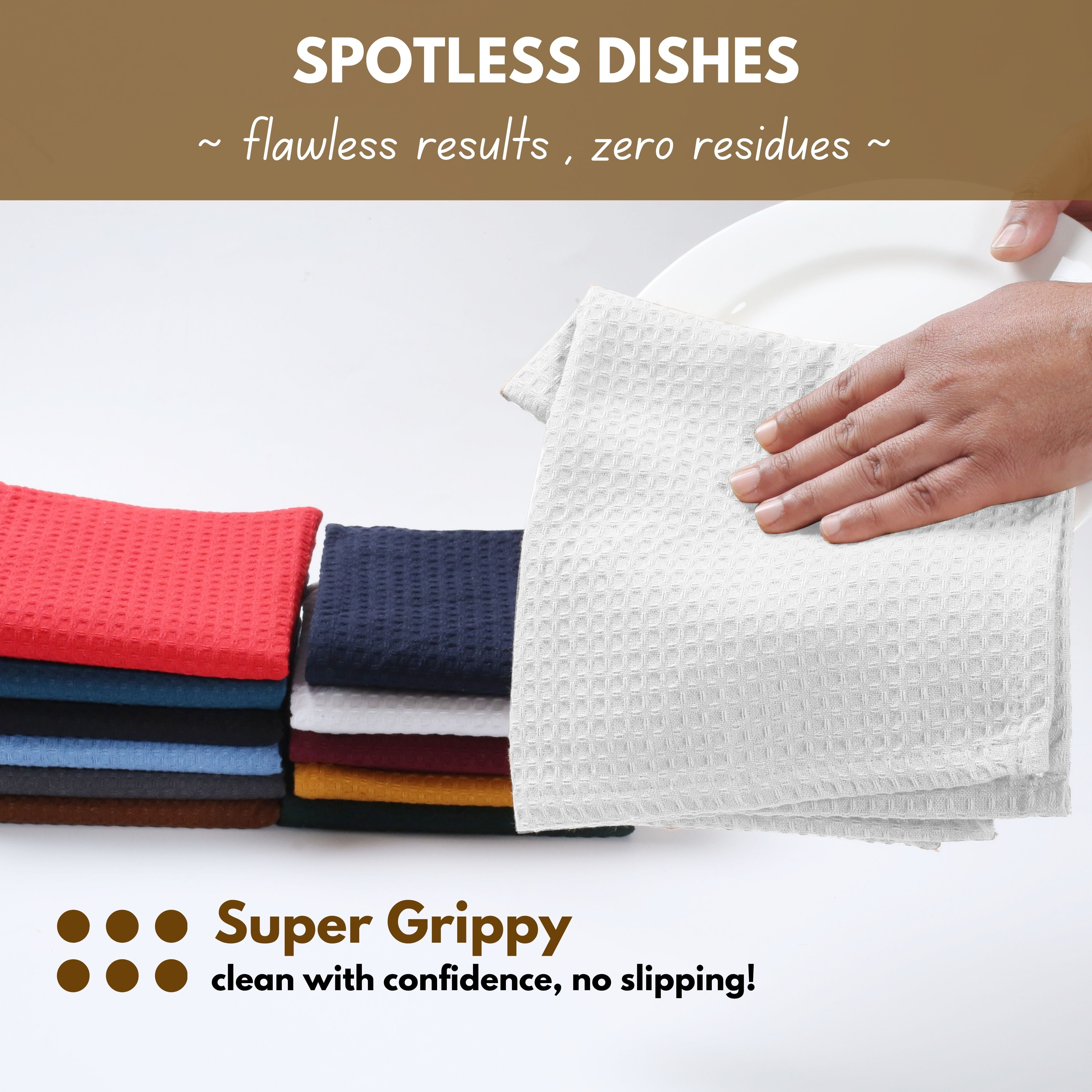Native Fab 12 Pack Waffle Kitchen Dish Towels - 100% Cotton Soft Absorbent Wash Cloths - White