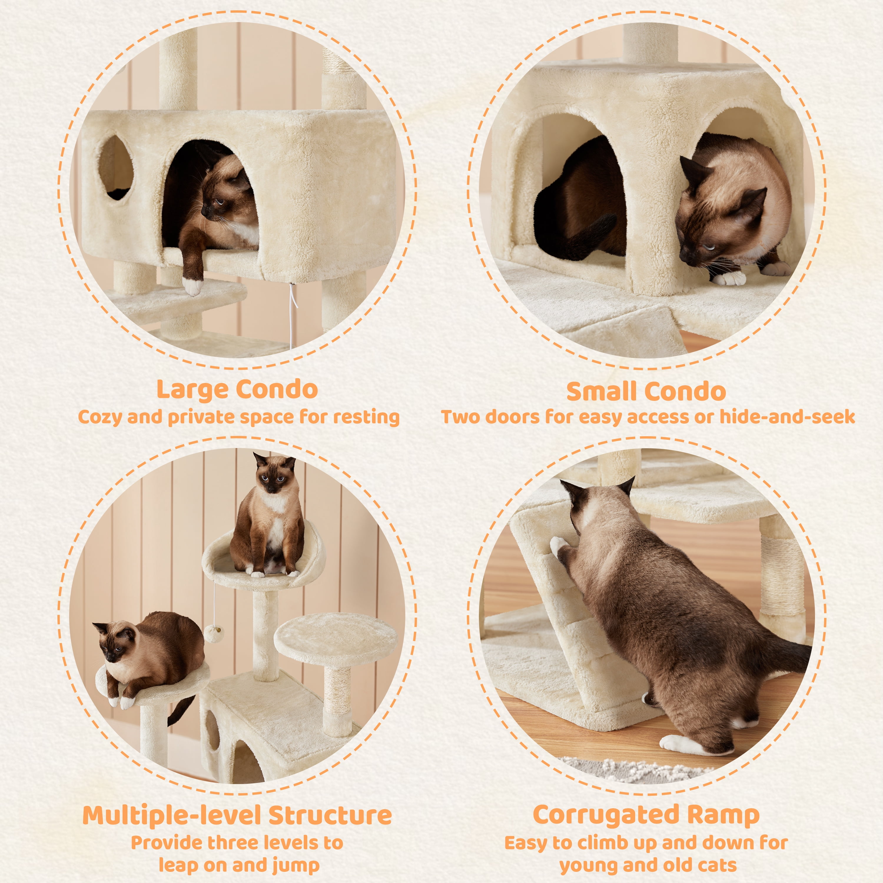 Renwick 54"H Cat Tree Tower Condo with Condos & Scratching Posts, Beige