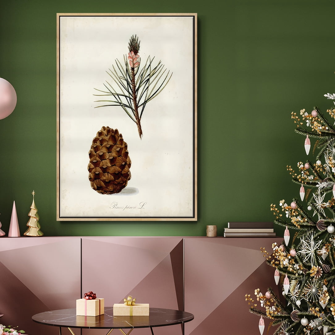 Antique Tree Study V - Framed Gallery Wrapped Holiday Canvas - 27 x 41 - Natural Wood Frame
