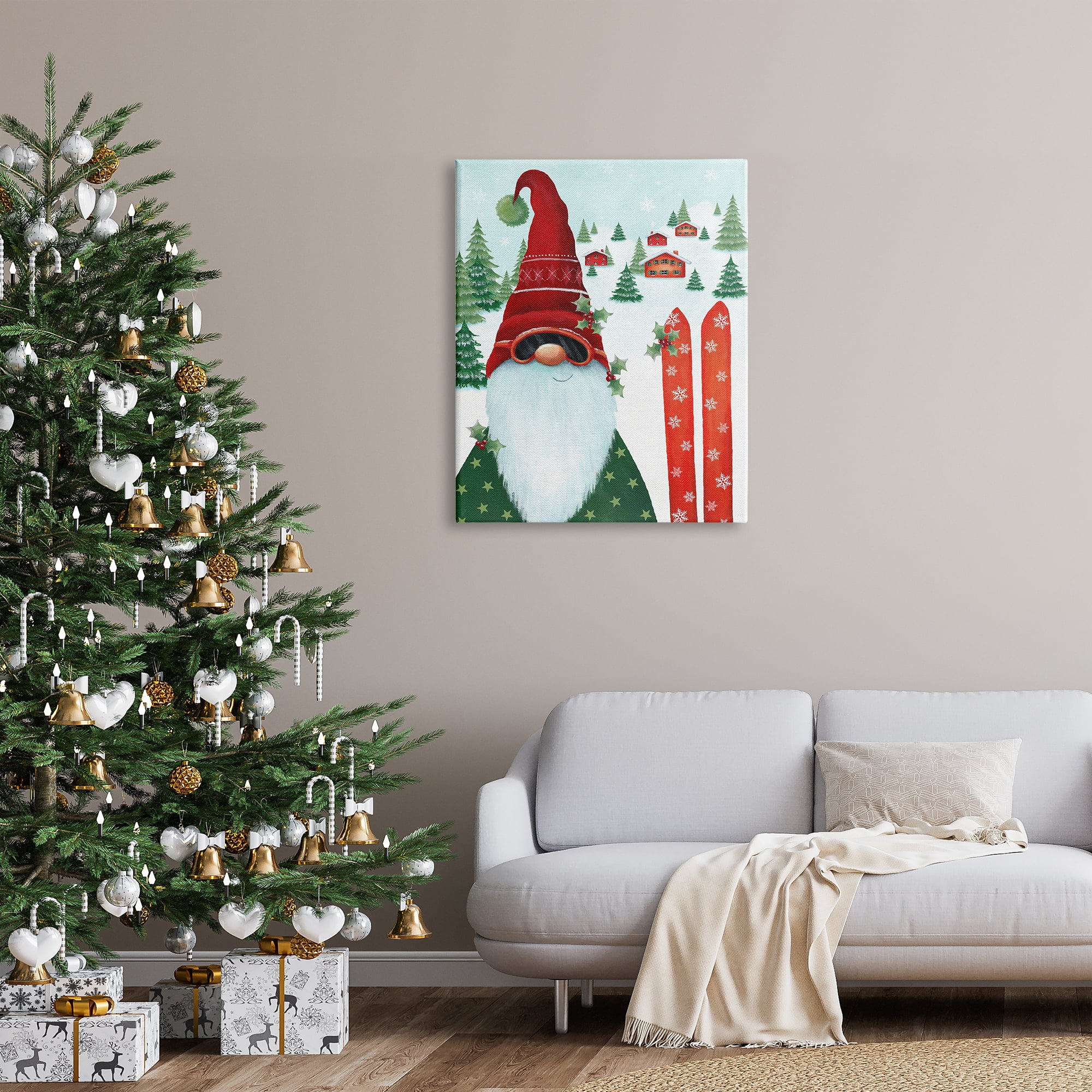 Stupell Industries Gnome Skiing Winter Slopes Holiday Painting Gallery Wrapped Canvas Art Print Wall Art, 30 x 40
