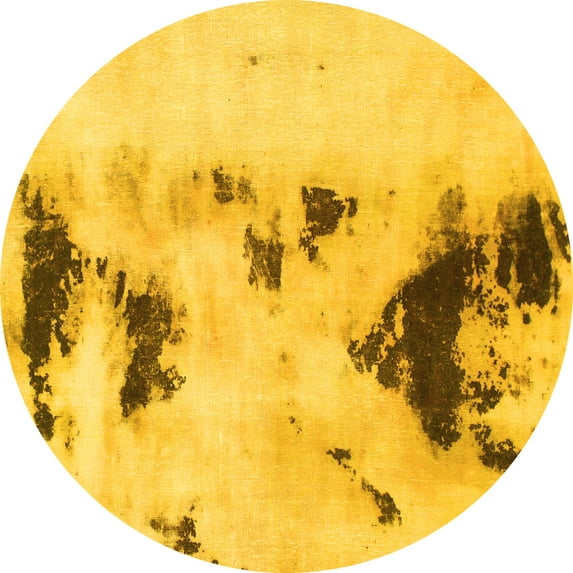 Ahgly Company Indoor Round Abstract Yellow Modern Area Rugs, 6' Round