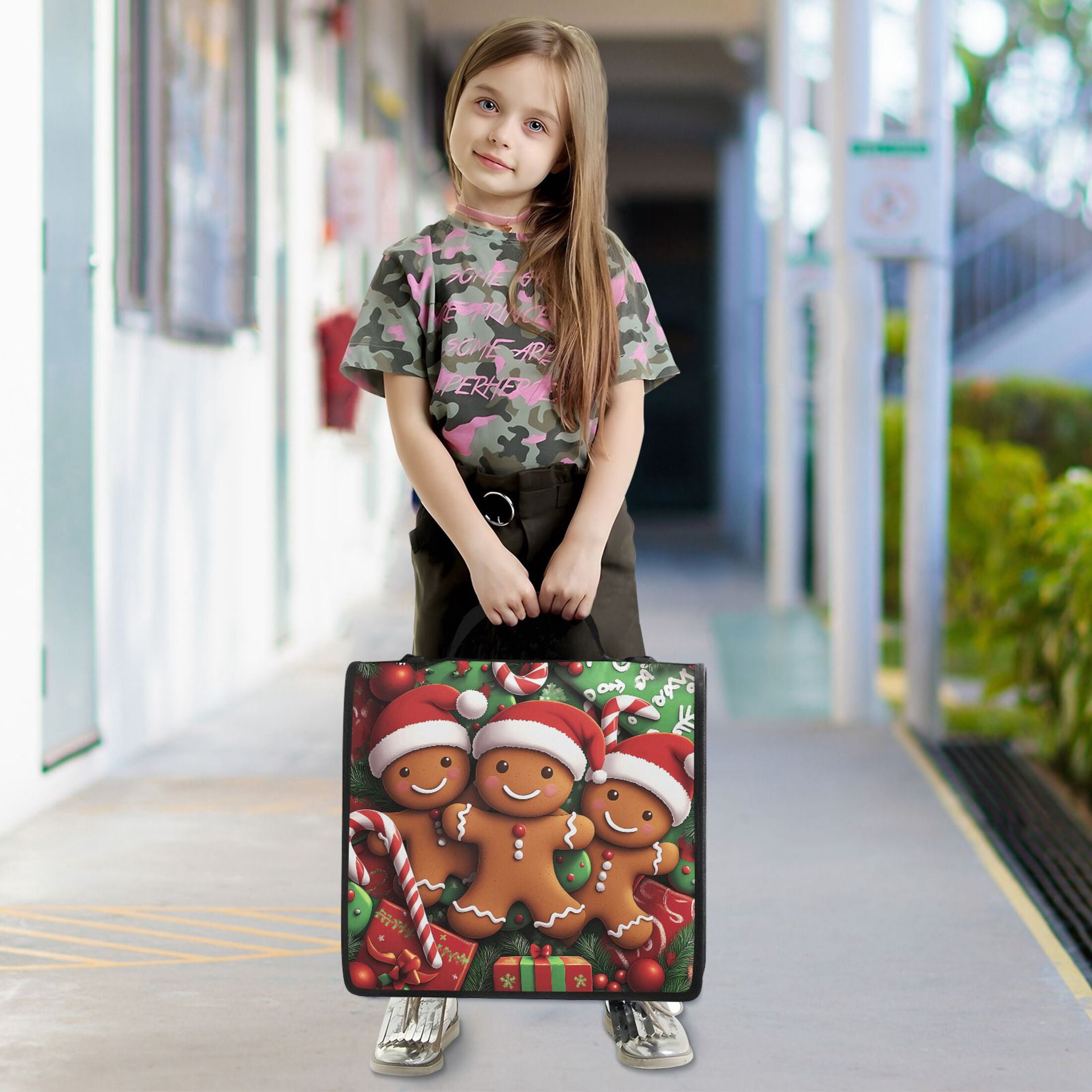 3 Ring Zipper Binder with Shoulder Strap Waterproof Trapper Keeper 2 Inch D-Ring 500 Sheets Capacity Christmas Gifts Gingerbread Men