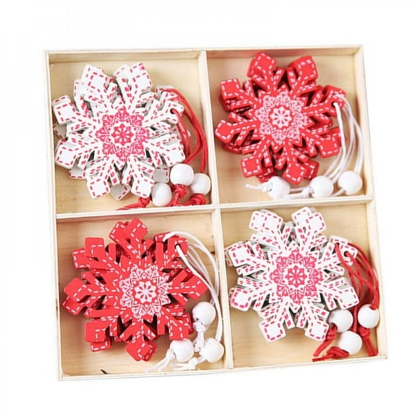 Clearance!12Pcs Christmas Tree Ornament Red and White Wooden ...