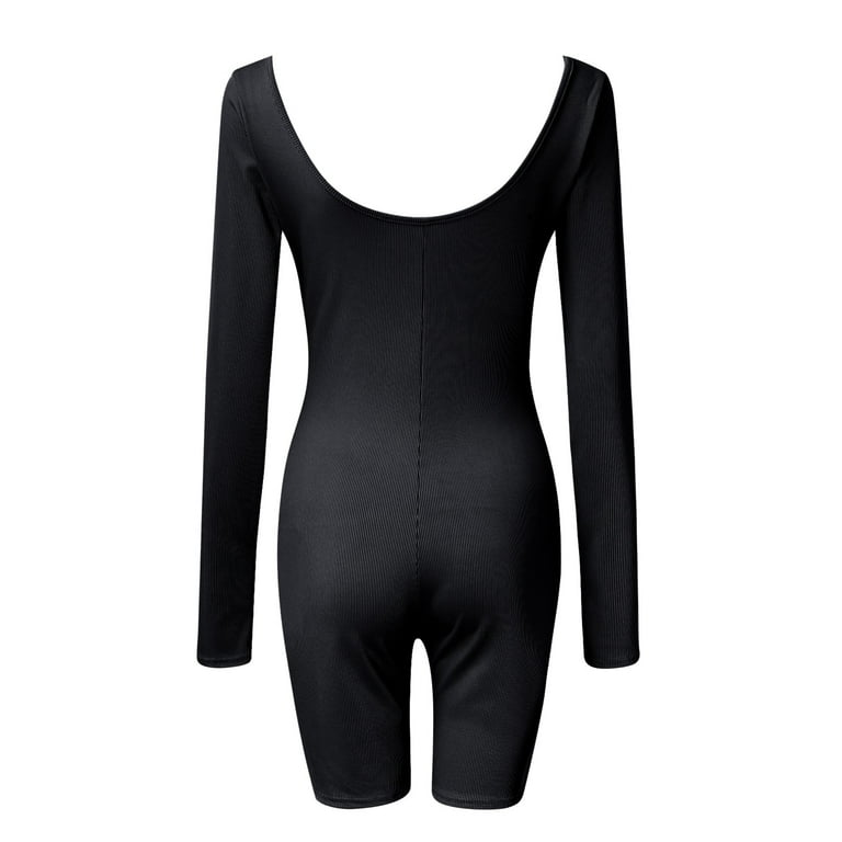 Shapewear Bodysuit For Women Tummy Control Yoga Exercise Ribbed Long  Sleeved Sports One Piece Jumpsuits For Women Black L 