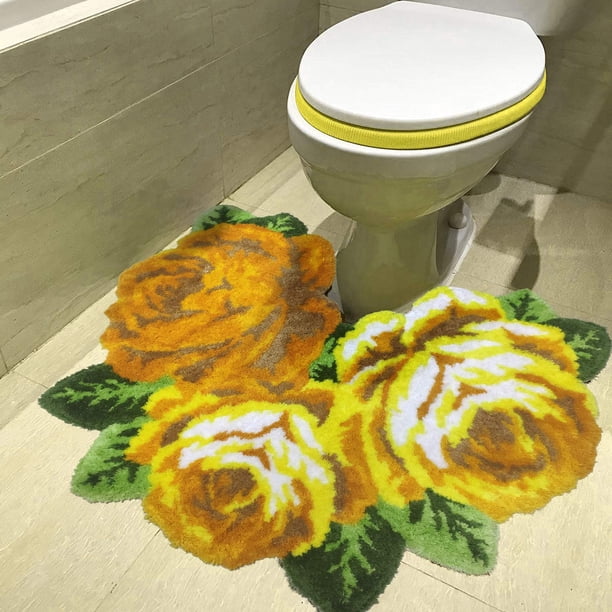 Alfombras De Baño Alfombra De Inodoro Rosa, Alfombras Antideslizantes, Lavable A Máquina, Absorbente, Alfombra De Inodoro De Baño Amarilla Súper Acogedora,60X70CM