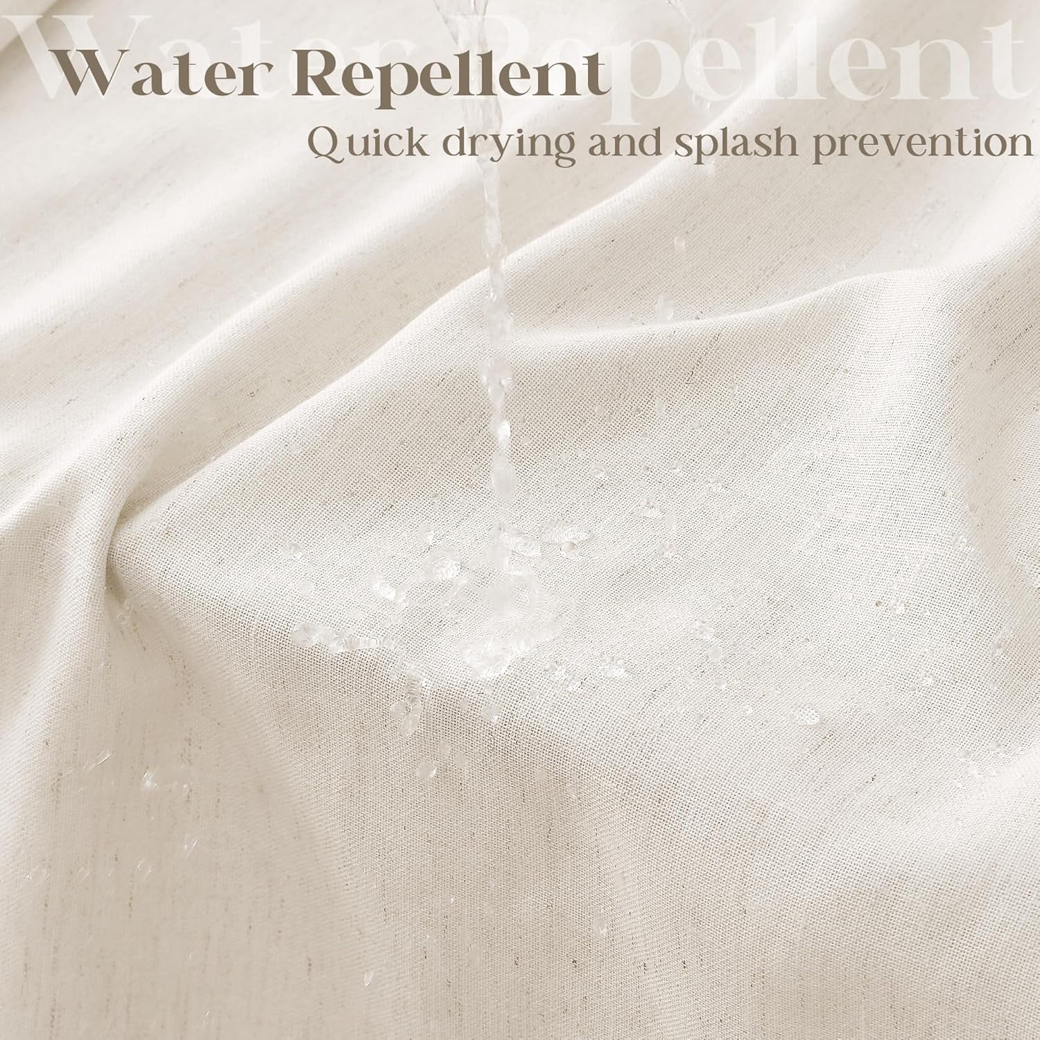 Cream Linen Shower Curtain 80 Inches Long Cloth Fabric Shower Curtain for Bathroom Neutral Hotel Bathtub Luxury Water Repellent Extra Long 80 Inch Drapes Set with Hooks Ivory Birch, 72x80