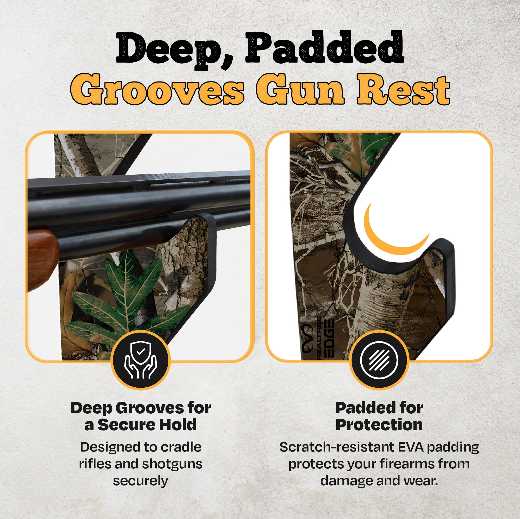 Rush Creek Creations Realtree 3 Gun Wall Storage Rack, Indoor Gun Wall Mount for Rifles or Shotguns, Safe Gun Storage, Great Gun Display Rack