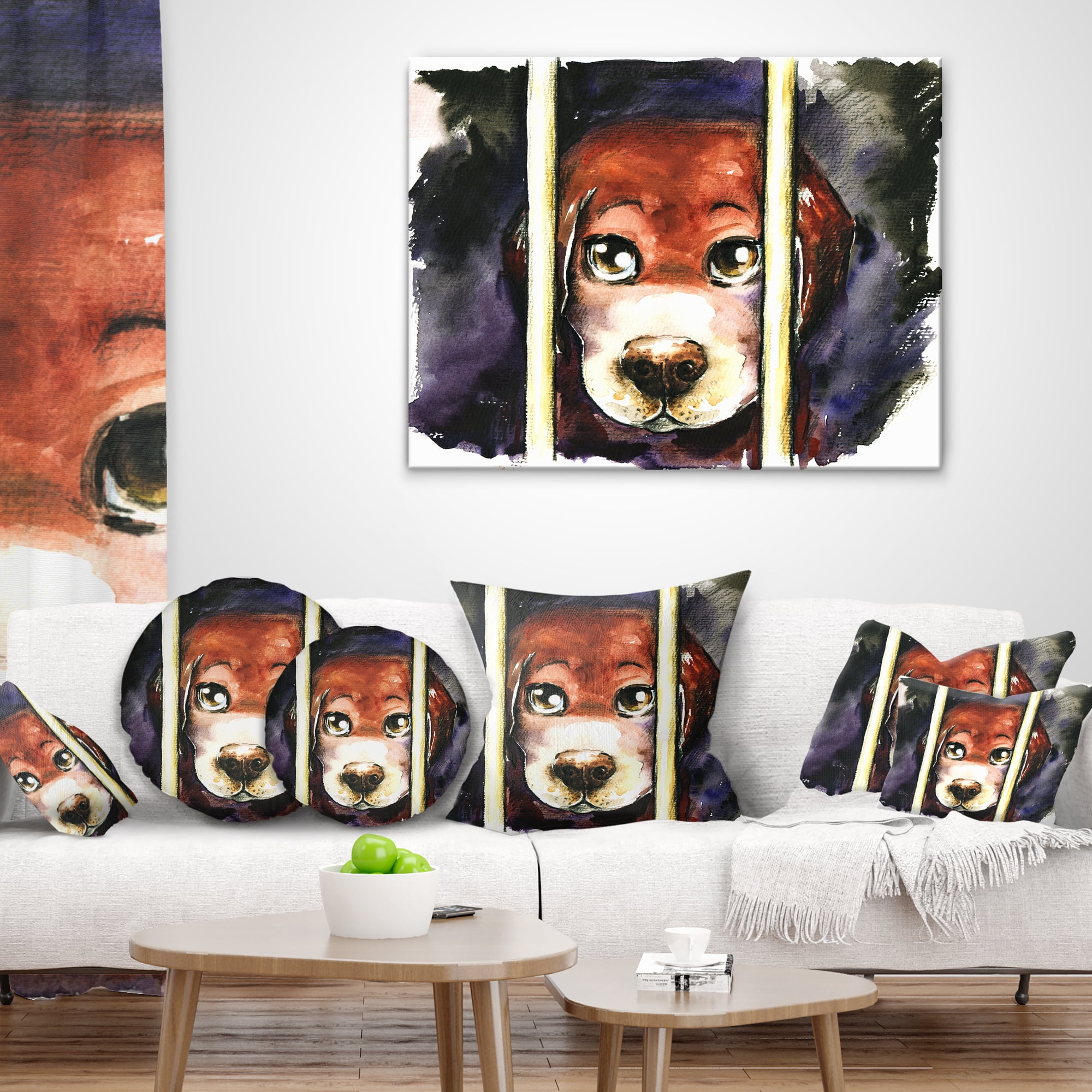 Designart Sad Dog in Animal Shelter - Abstract Throw Pillow - 12x20