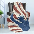 thumbnail image 4 of 4th of July Soft Flannel Fleece Throw Blanket, Sketch Style Liberty Grunge Stripes and Stars Pattern Print, Cozy Plush for Indoor and Outdoor Use, 50" x 70", Beige Navy Blue Ruby, by Ambesonne, 4 of 5
