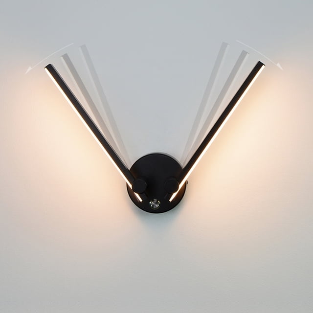 Lámpara de pared LED de diseño elegante en color negro, moderna y contemporánea con chips LED de ahorro de energía y brazos de lámpara giratorios de 300° para una iluminación personalizada, incluye