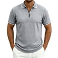 thumbnail image 2 of VgaVtl Polo Style Shirts for Men Summer Short Sleeve Knit Mens T Shirts Casual Zipper Solid Color Vacation Collared, 2 of 9