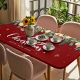 thumbnail image 3 of Red Christmas Table Cloths for 4 Foot Rectangle Tables, Xmas Botanical Ball Bell Patio Waterproof Elastic Fitted Tablecloths, Washable Rectangular Table Cover for Camping, 3 of 8