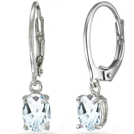- Aquamarine Sterling Silver 7mm x 5mm Oval Dangle Leverback Earrings