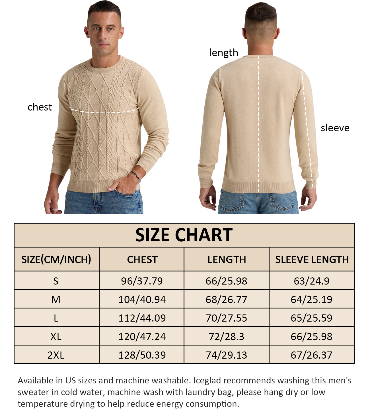 Iceglad Men's Cable Knit Crewneck Pullover Sweater photo 5