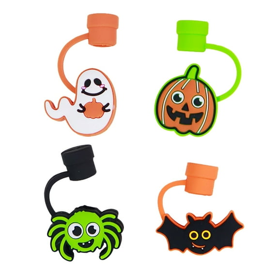 Halloween Straw Hats, Pumpkin & Bat Design - 8mm Straw Covers, Reusable, Hygienic - for Parties, Festive Drinks