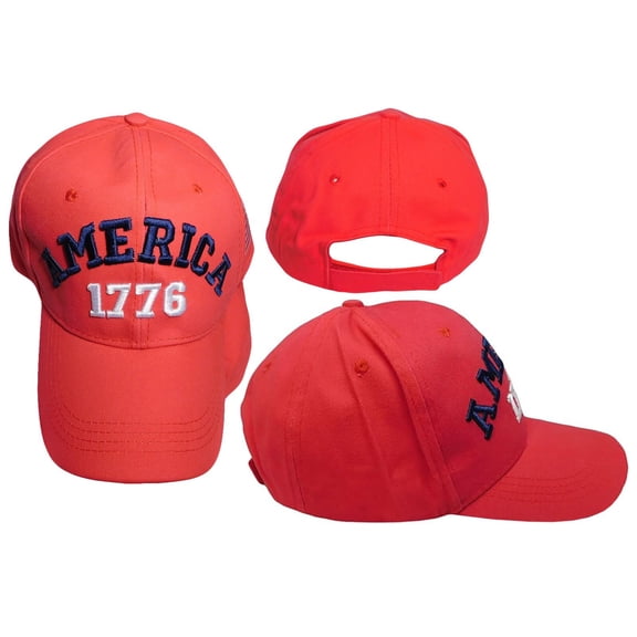 America 1776 Red Cotton Embroidered Baseball Cap Hat