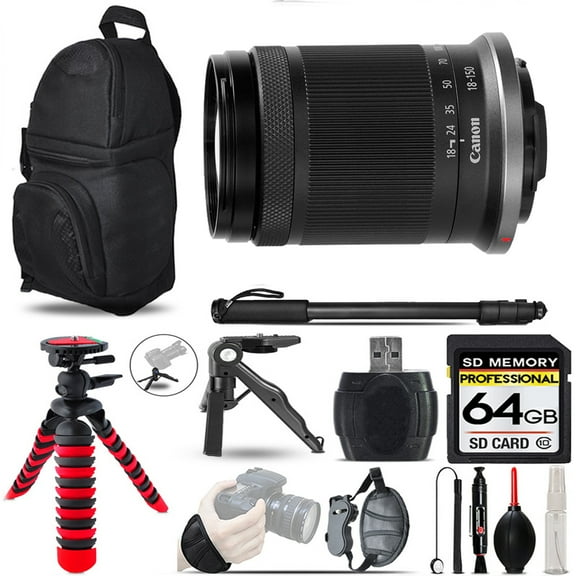 Canon RF-S 18-150mm f/3.5-6.3 IS STM Lens    Monopad - 64GB Accessory Kit