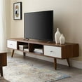 thumbnail image 2 of Allora Mid-Century Wood TV Stand for TVs up to 70" in Walnut/White, 2 of 7