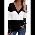 thumbnail image 2 of Blusas Elegantes e Informales para Mujer, con Bloques de Color, de Larga y Cuello en V, para Otoño. Negro S, 2 of 6