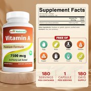 Best Naturals Vitamin A 7500mcg 180 Softgels for Healthy Vision and Immune System