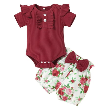 

Infants Baby Toddler Girls Toddlers Solid Color Ribbed Shorts Sleeve Tops Shorts Set Kids Child Clothing Streetwear Dailywear Outwear