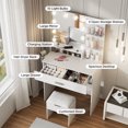 thumbnail image 3 of Vabches Makeup Vanity Table with Lighted Mirror & Power Strip, White Vanity Set with Large Storage, 3 Lighting Modes, 31.5 inch, White, 3 of 14