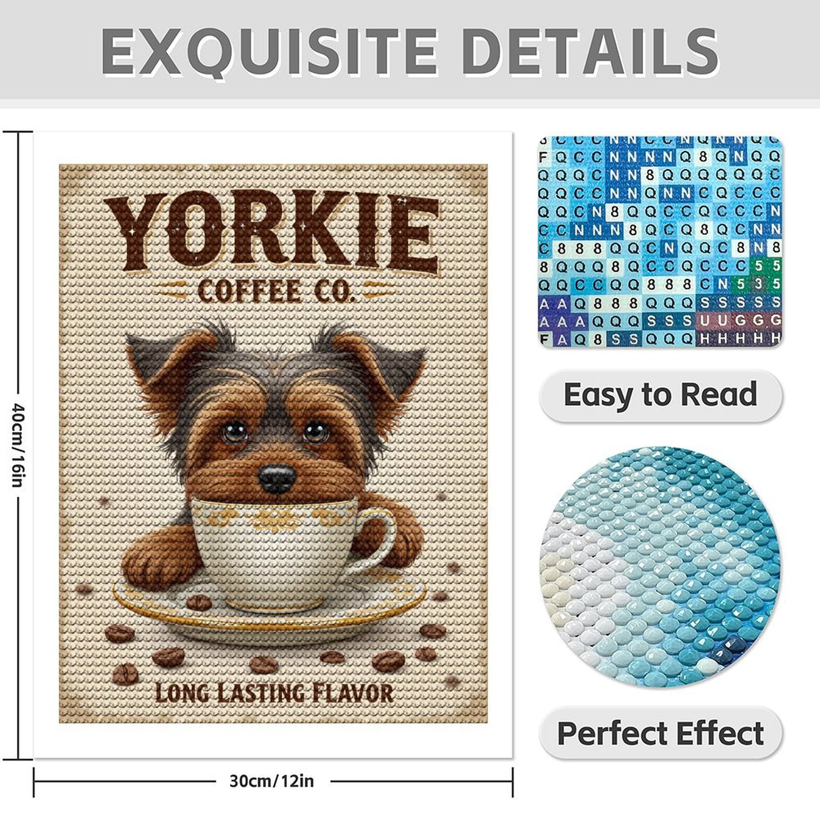 Diamond Art Kit for Adults, Yorkie Coffee Pup Charming Cup Diamond Painting for Adults Beginners, 5D DIY Diamond Art Painting Kits, Colorful Diamond Painting Craft for Home Decor 12x16