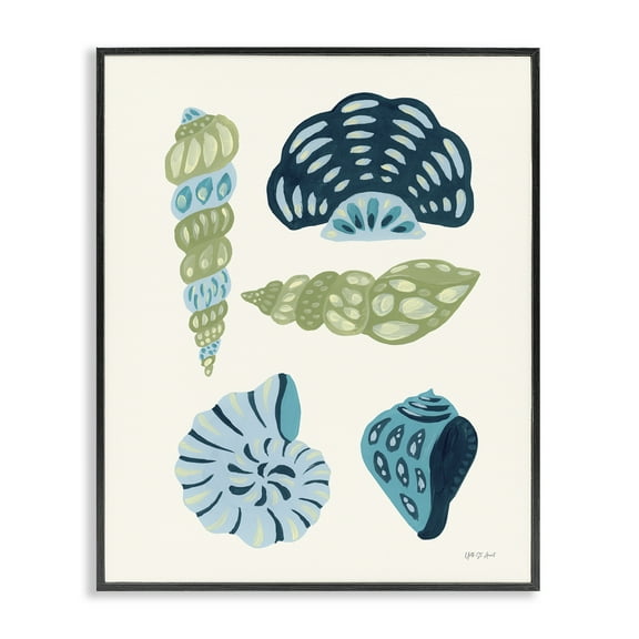 Stupell Industries Blue Shell Collection Nautical & Beach Painting Black Framed Art Print Wall Art, 11 x 14