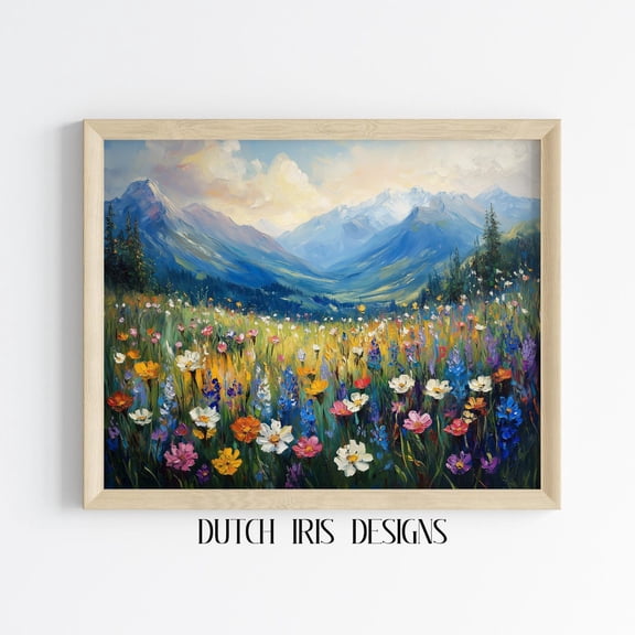 Vintage Mountain Meadow, Colorful Wildflower Field, Inspired By Monet, Landscape Wall Art Decor, Cottagecore Style 415 Home Decor #1315, Unframed Poster Size 8x12