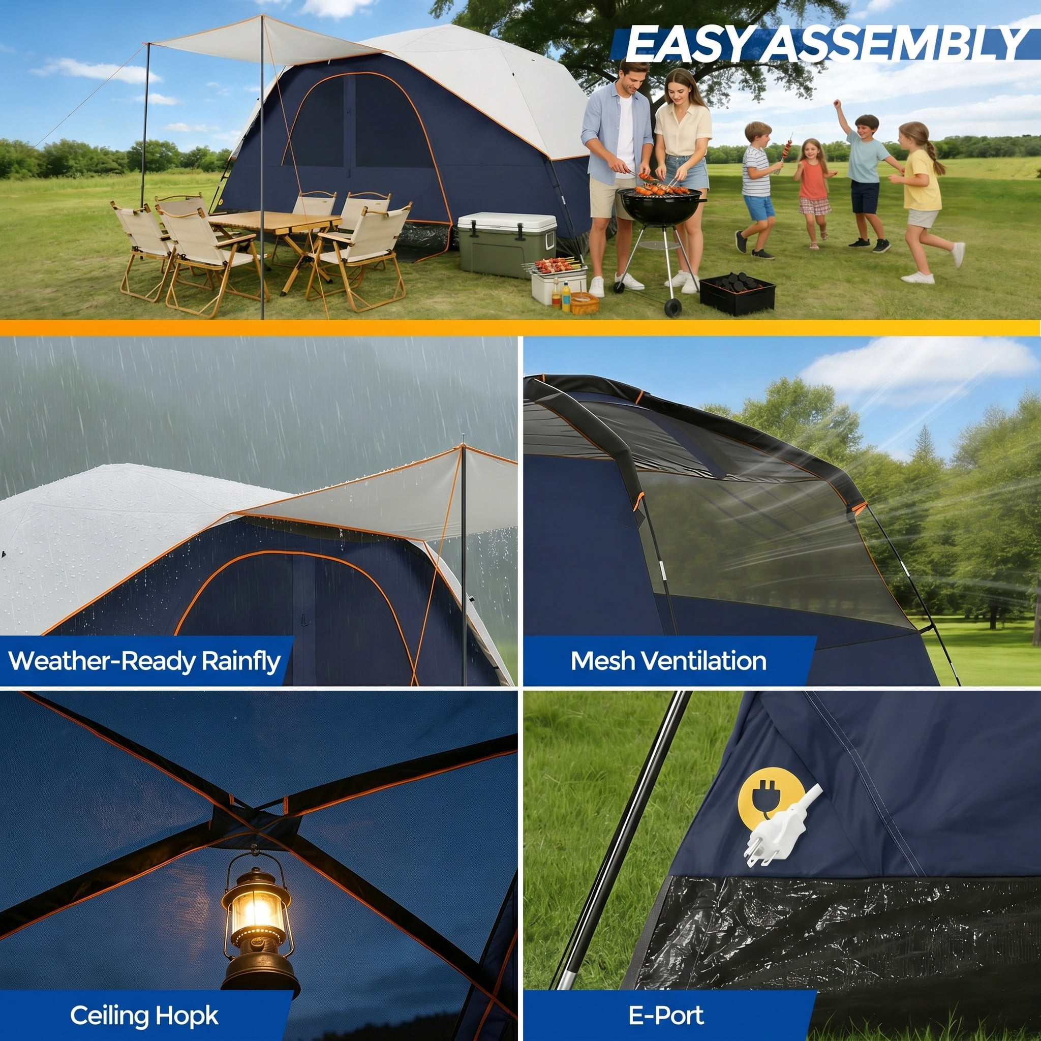 SANOPY 10 Person Instant Camping Tent with Removable Rainfly, Auto Setup Pop Up Tent for Family Outdoor /Hiking/Traveling with Carry Bag, Blue