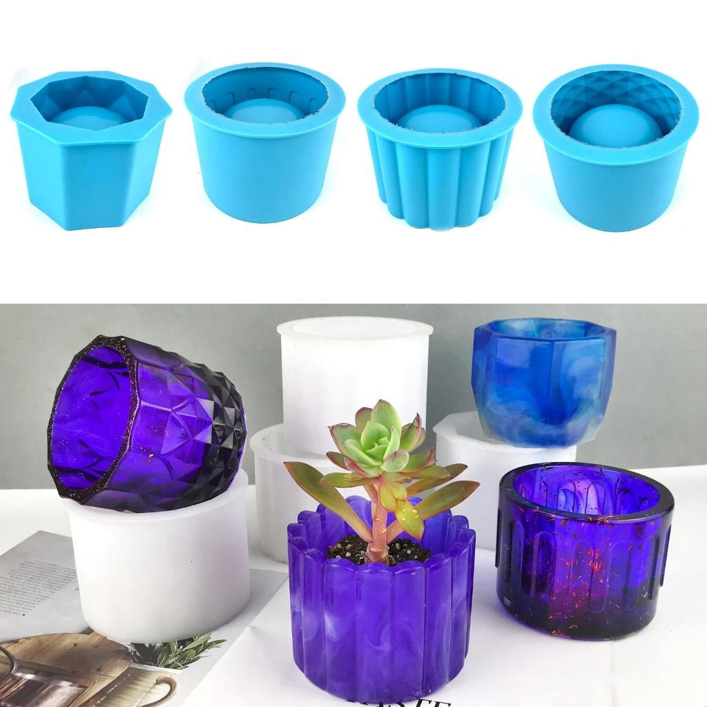 Giaone 4Pcs Silicone Moulds for Concrete Flower Pots Cement Plant Pot Resin Molds